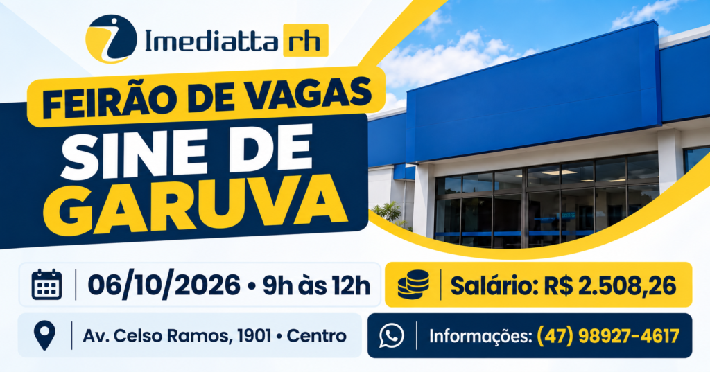 Feirão no SINE de Garuva, 6 de outubro de 2026, 9h às 12h.